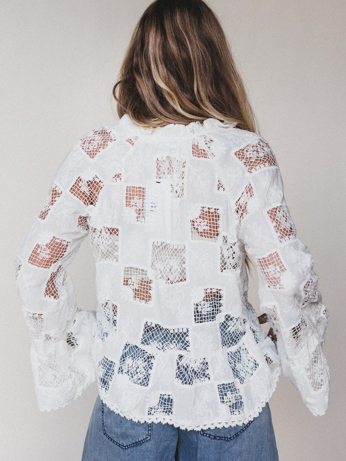 Eyelet Garden Bell Sleeve Blouse - Cream