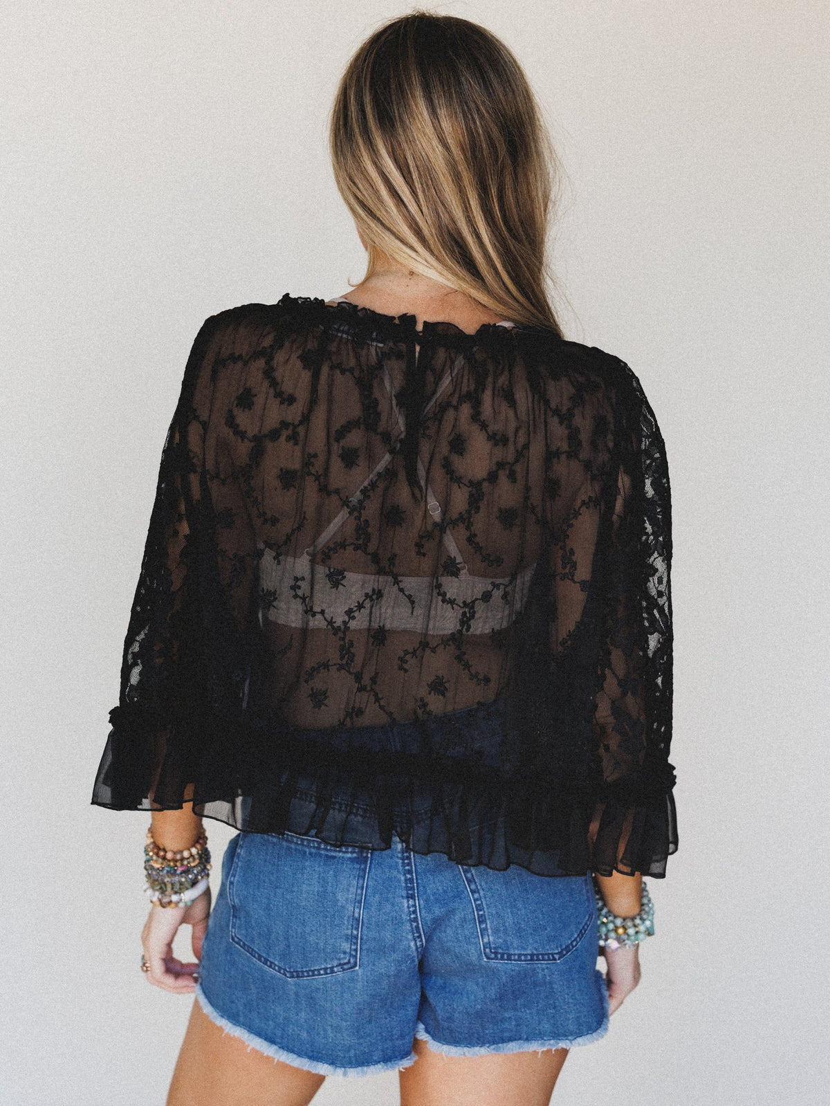 Bianca Sheer Ruffle Blouse - Black