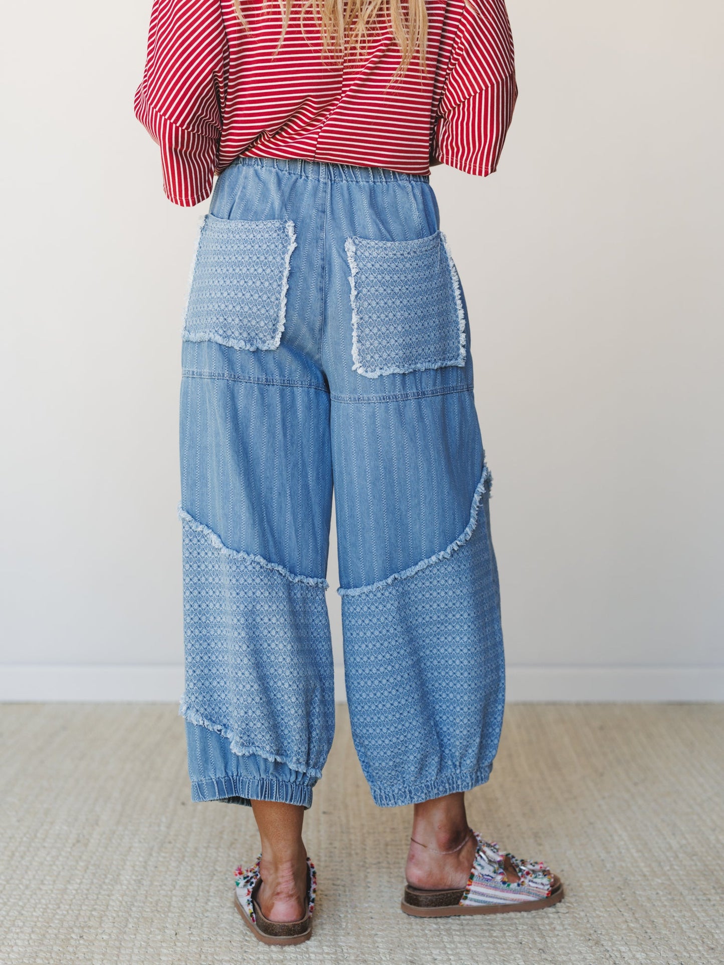 Floral and Lace Pants - Light Denim Multi