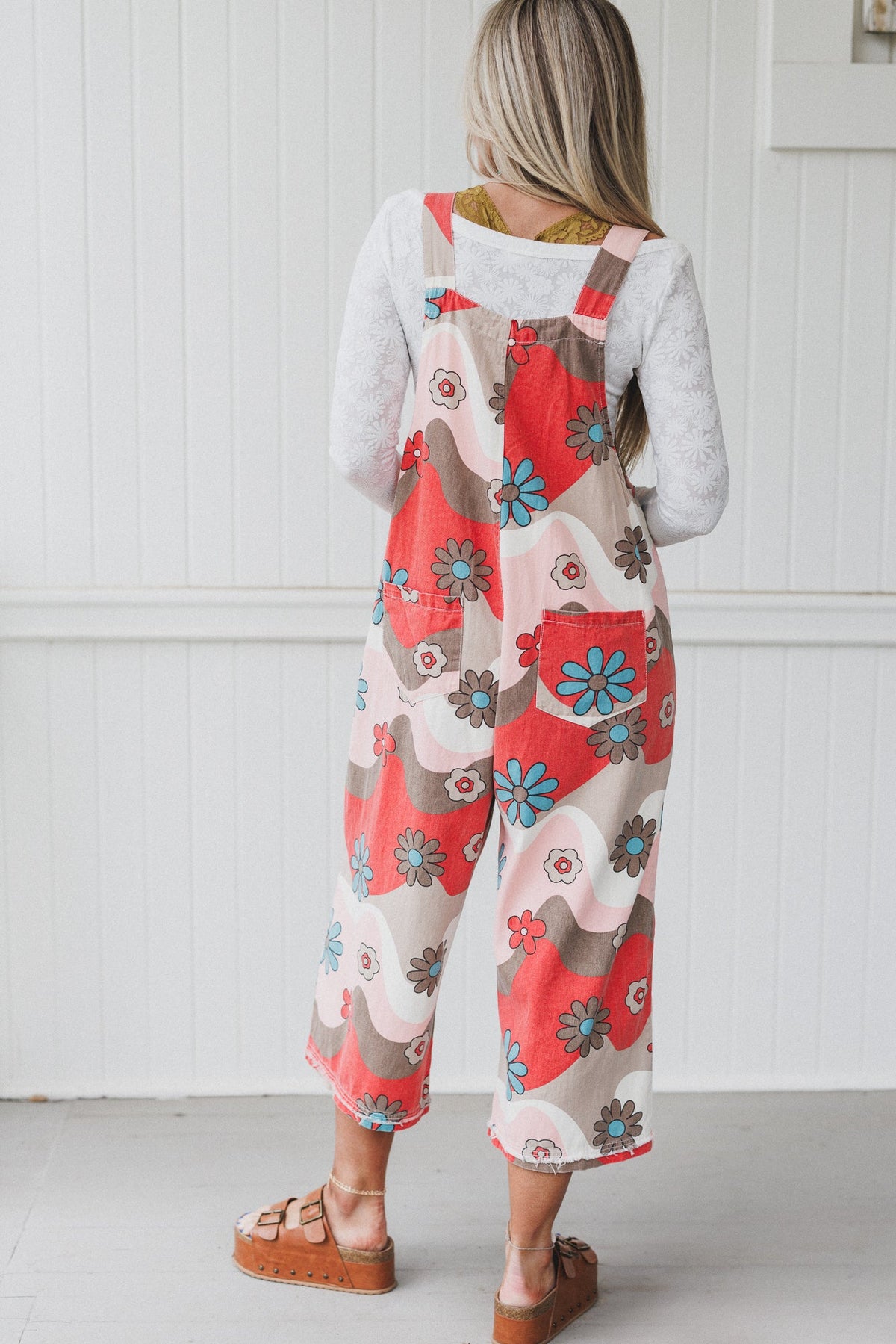 High Hopes Slouchy Denim Overalls - Mocha Flower