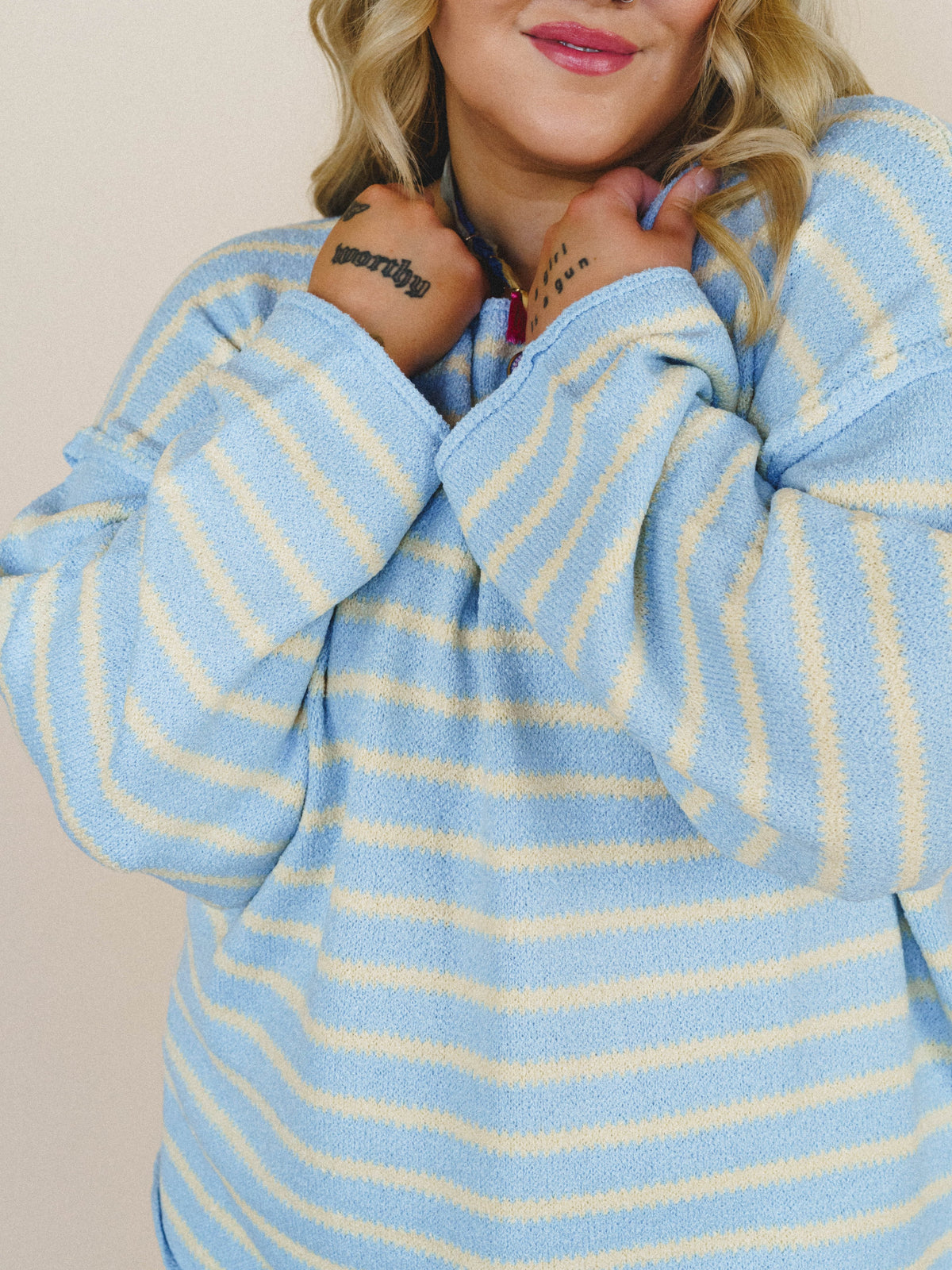 All My Stripes Oversized Sweater - Chambray Butter