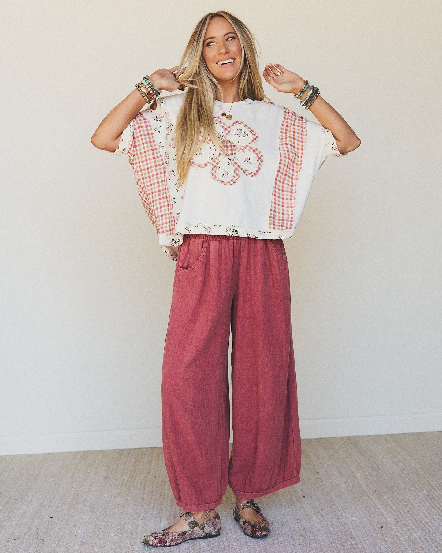 Crazy Daisy Floral Patch Top - Cream