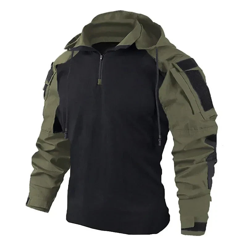Men's Tactical Camo Hooded Combat Shirt – Long Sleeve, Quick-Dry, Sizes S–XXXL