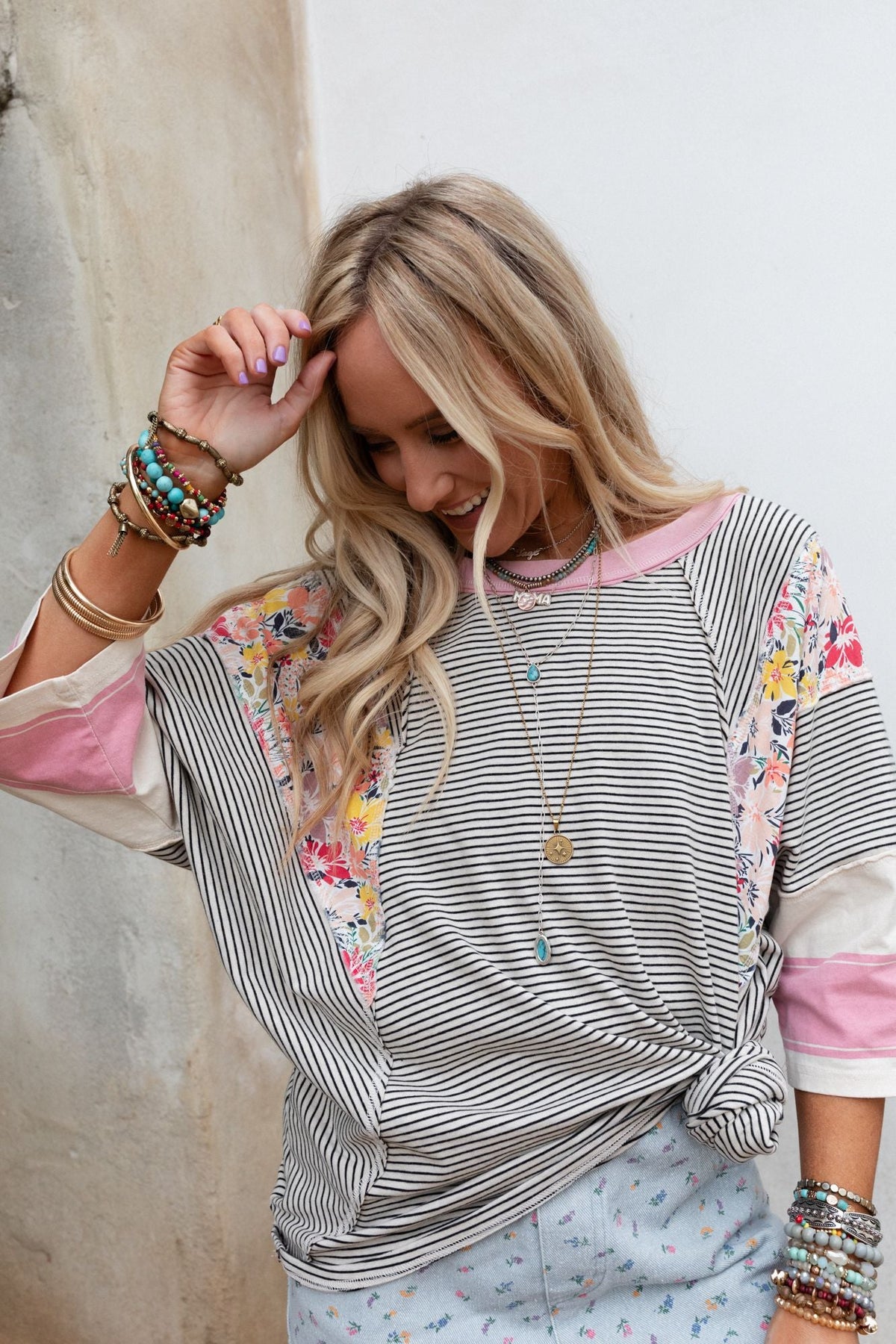 Britt Patchwork Top - Oat - Pre Order