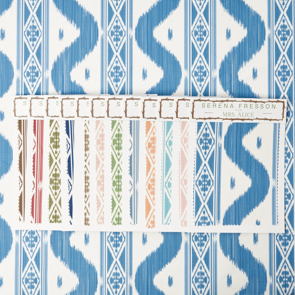 French Blue Ikat Stripe Fabric