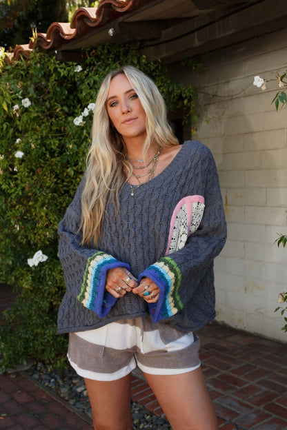 Harmony Peace Patch Sweater - Charcoal