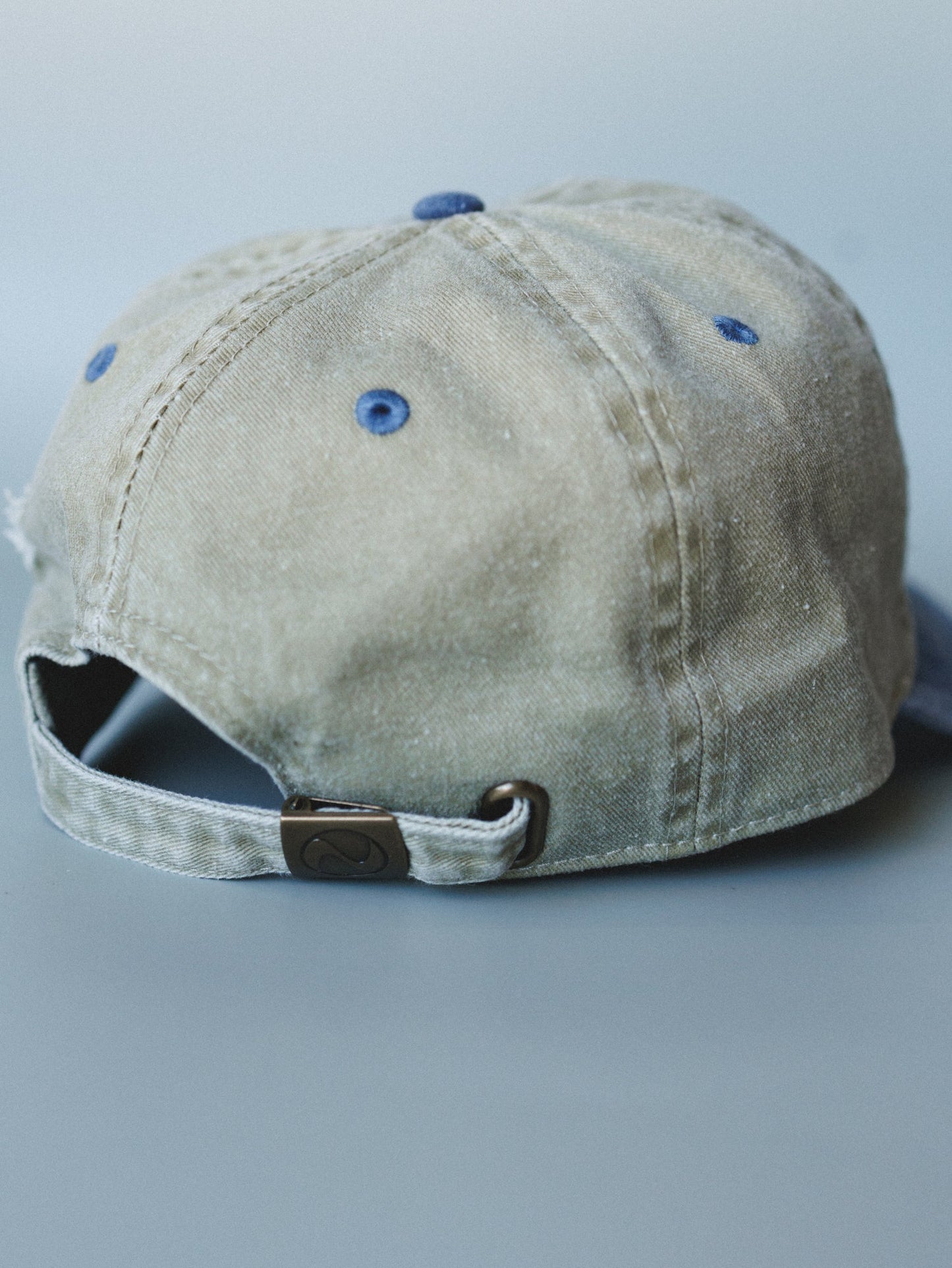 Distressed Baseball Cap Dad Hat
 - Two Tone Khaki Blue