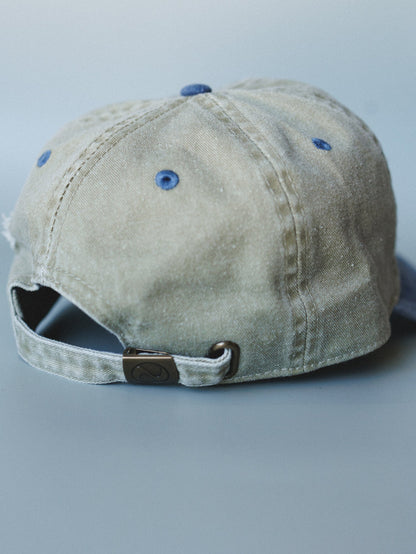 Distressed Baseball Cap Dad Hat
 - Two Tone Khaki Blue