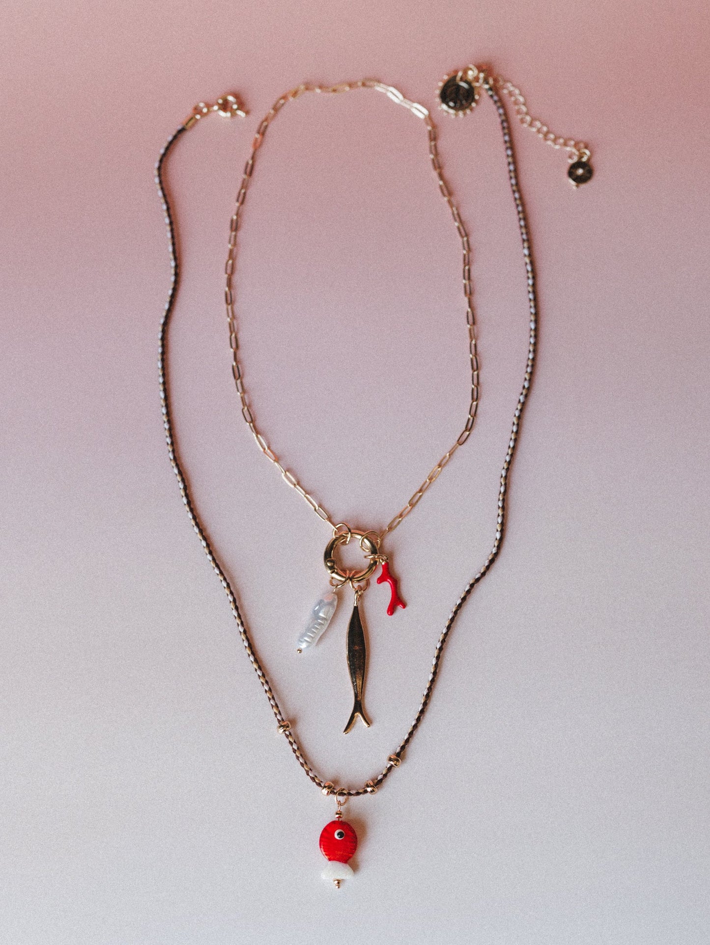 Ember Drop Layered Necklace - Red