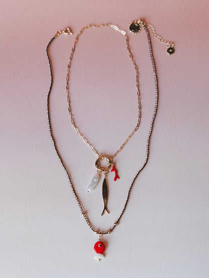 Ember Drop Layered Necklace - Red