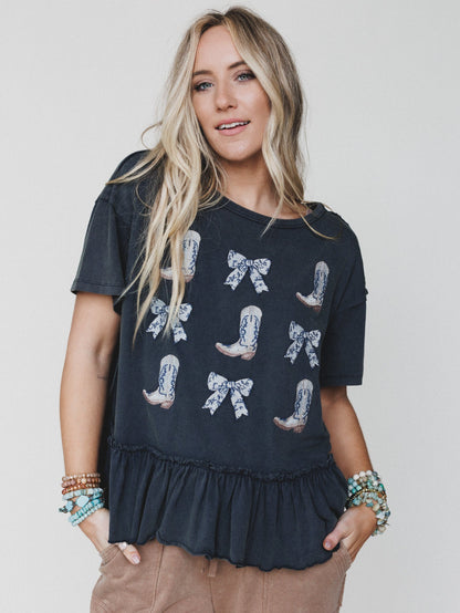 Boots and Bows Top - Washed Black