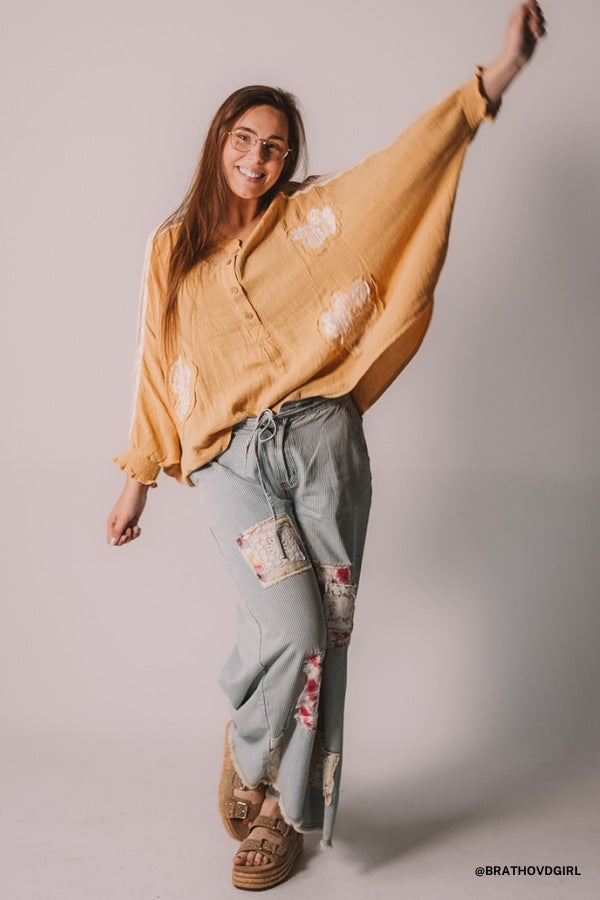Coastal Lines Striped Patchwork Pants - Denim