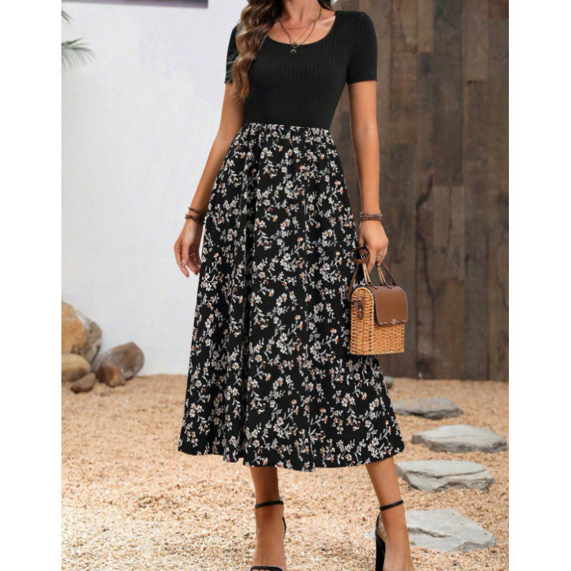 Women's High-Waist Floral A-Line Dress – 7 Prints, XXS–L