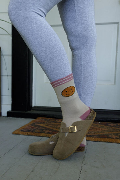 Happy Feet Smiley Face Socks - Tan