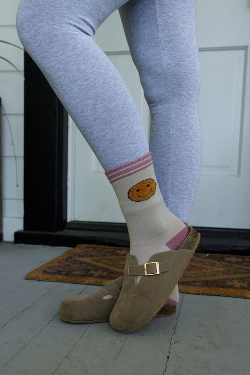Happy Feet Smiley Face Socks - Tan