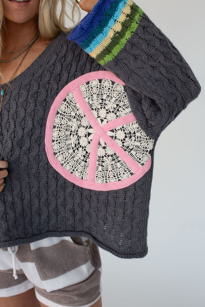Harmony Peace Patch Sweater - Charcoal