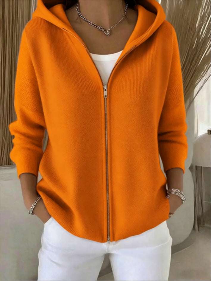 Women's Zip-Up Knitted Hooded Cardigan – Cozy Casual Sweater
