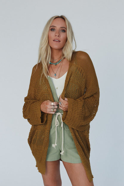 Brenden Knit Netted Cardigan - Brown - Pre Order