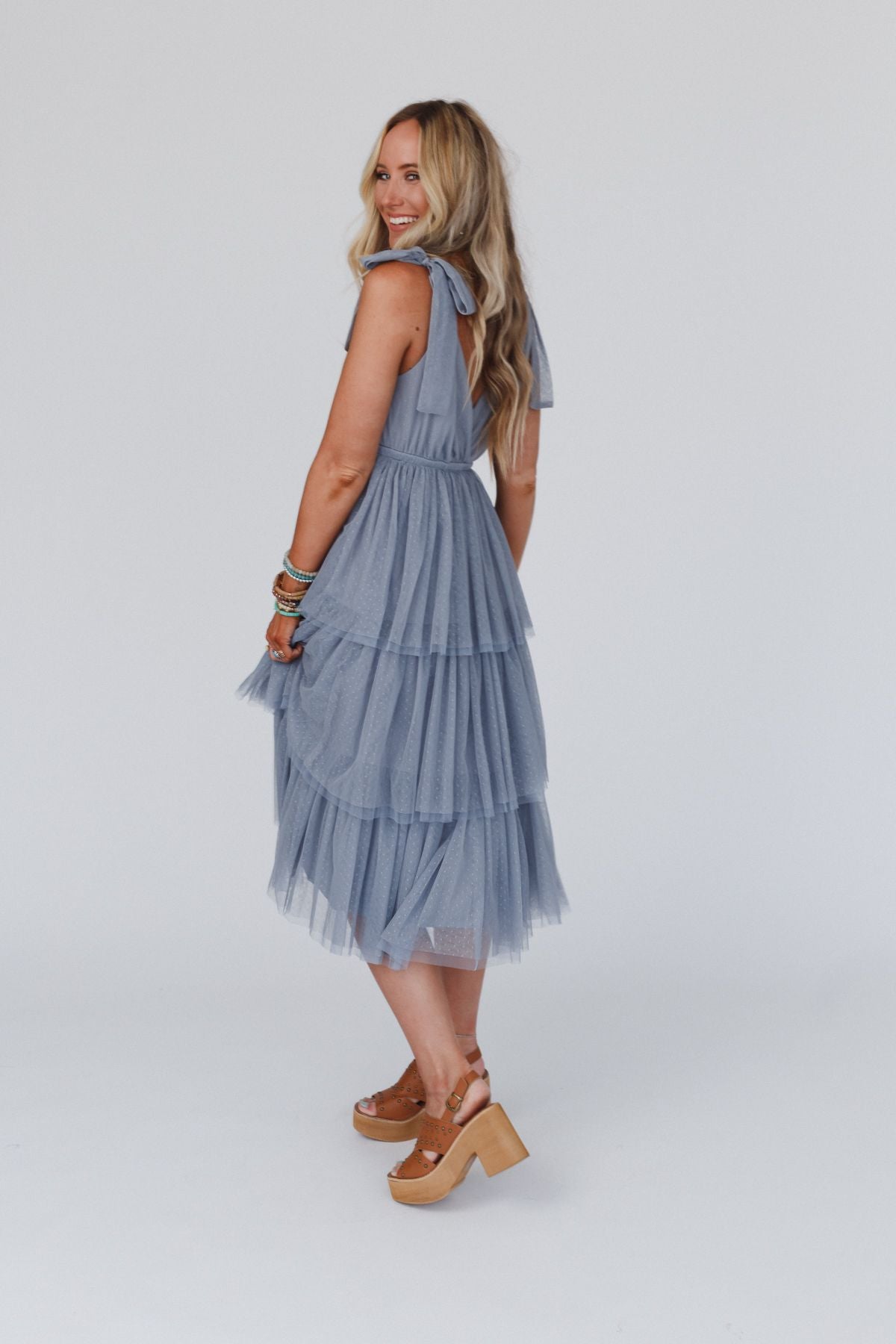 Boho Ballerina Tiered Tulle Dress - Blue