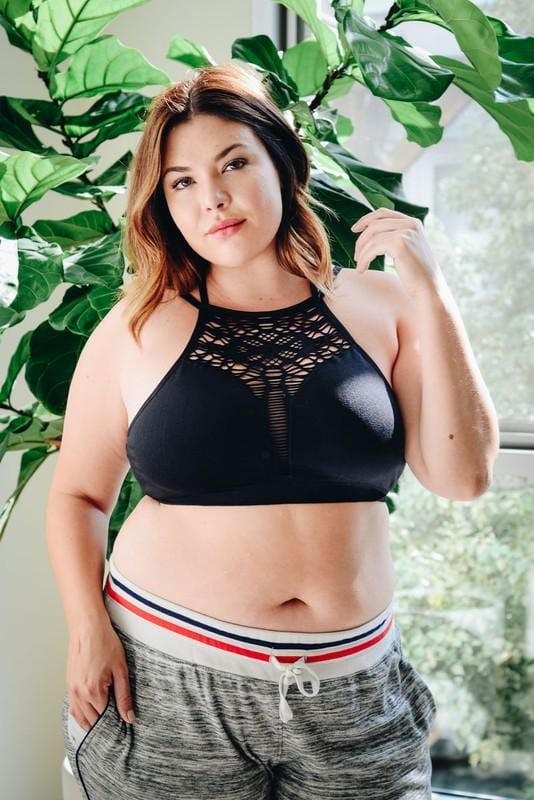Floral Cut Out Plus Sized Bralette - Black