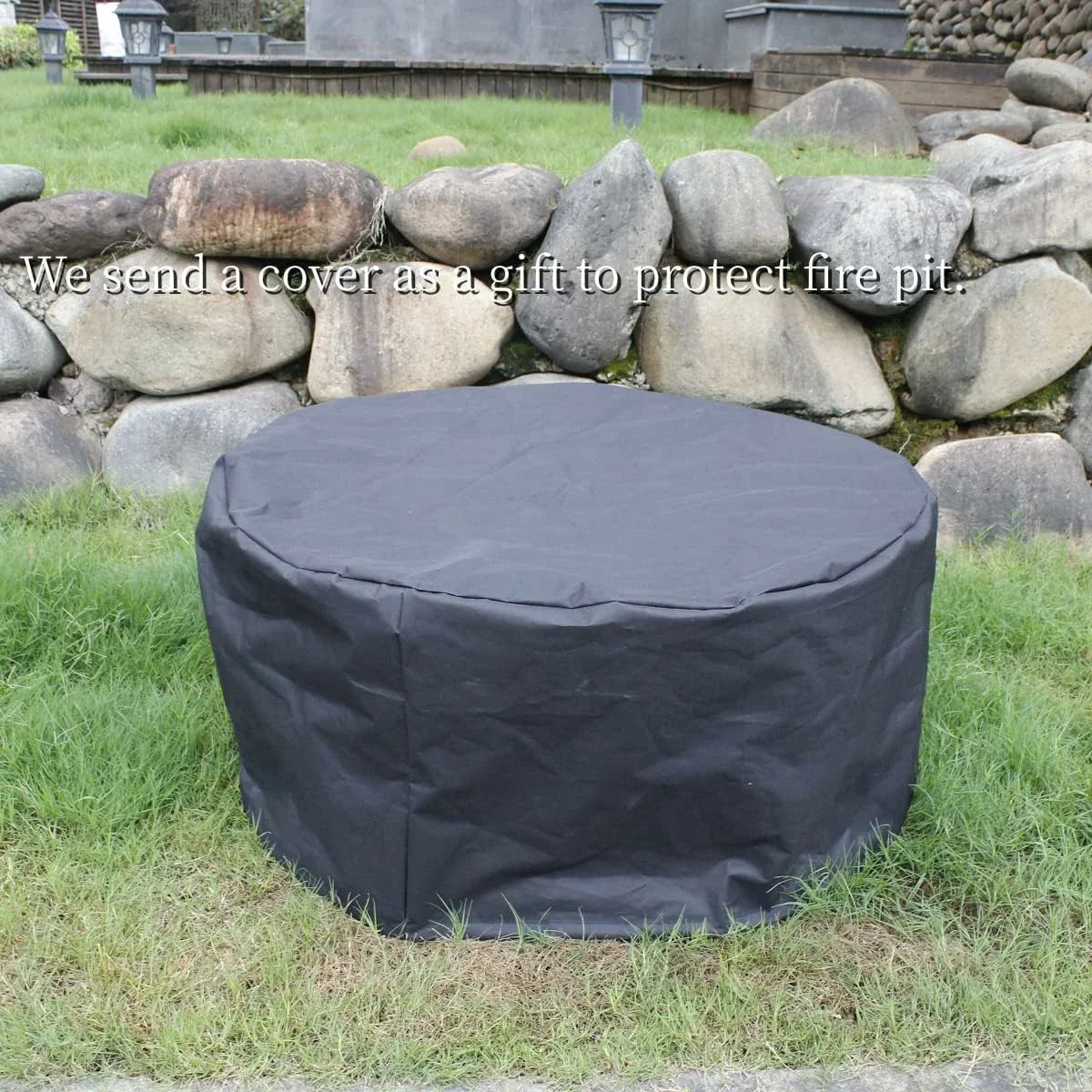 Round Fire Pit Table with Adjustable 360° Swivel Cooking Grate, Heavy‑Duty Metal Outdoor Wood Burning Fire Bowl