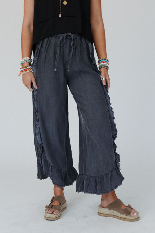 Drift Wave Ruffle Wide Leg Pants - Black - Pre Order