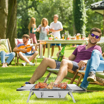 3-in-1 Foldable Charcoal Grill, Fire Pit & Slow Cooker – 201 Stainless Steel, 1472°F Rated for Camping & BBQ