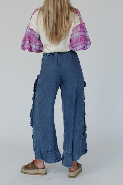 Drift Wave Ruffle Wide Leg Pants - Denim