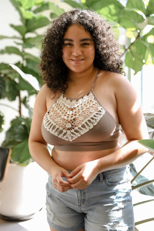 Crochet High Neck Bralette - Mocha