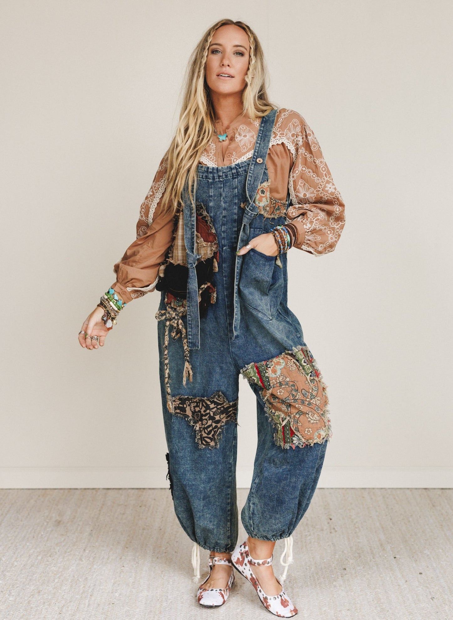 Cottage Cool Patchwork Overalls - Denim
