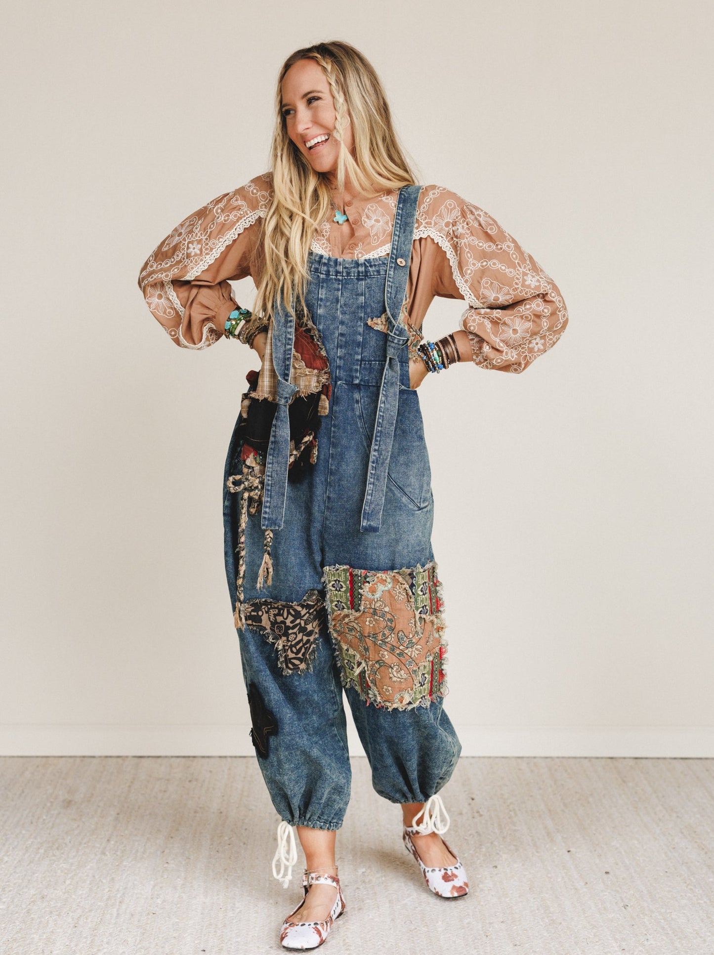 Cottage Cool Patchwork Overalls - Denim