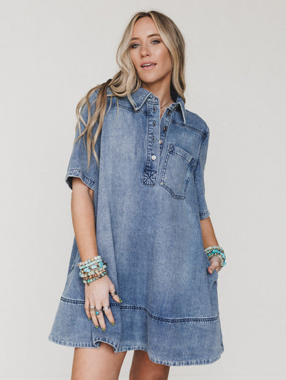 Dressed For the West Denim Dress - Denim