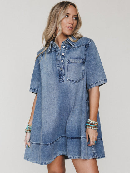 Dressed For the West Denim Dress - Denim