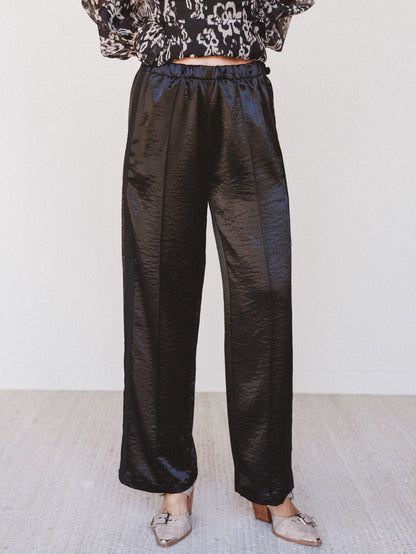 Feeling Sleek Satin Pants - Black
