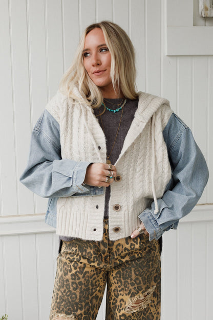 Gwen Denim Sweater Jacket - Oatmeal