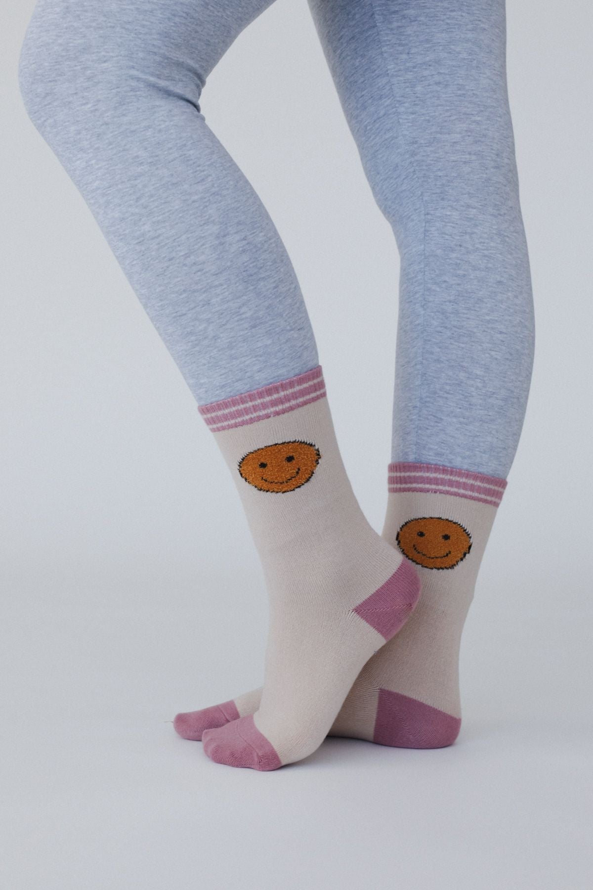 Happy Feet Smiley Face Socks - Tan