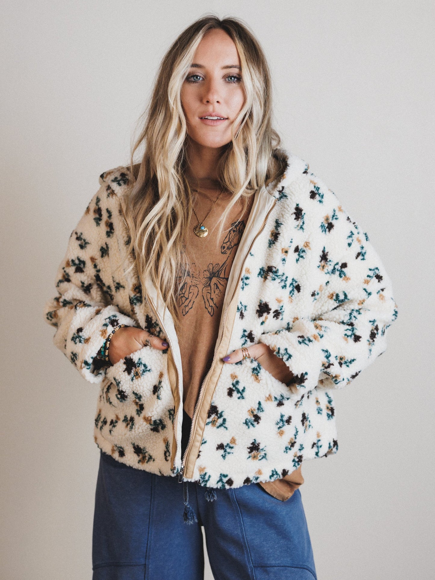 Floral Solstice Fleece Jacket - Cream