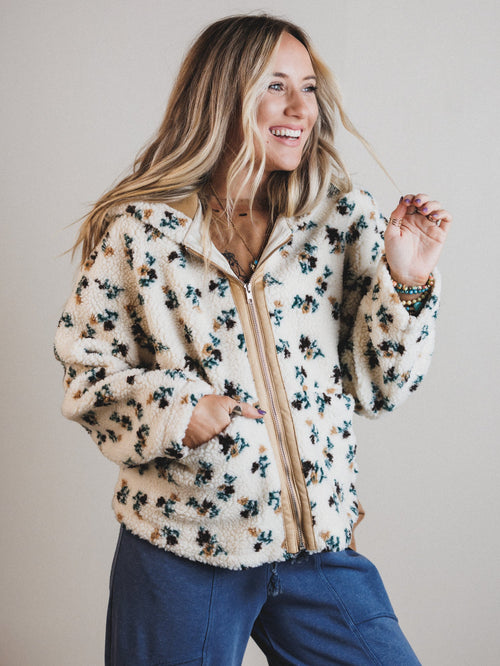 Floral Solstice Fleece Jacket - Cream