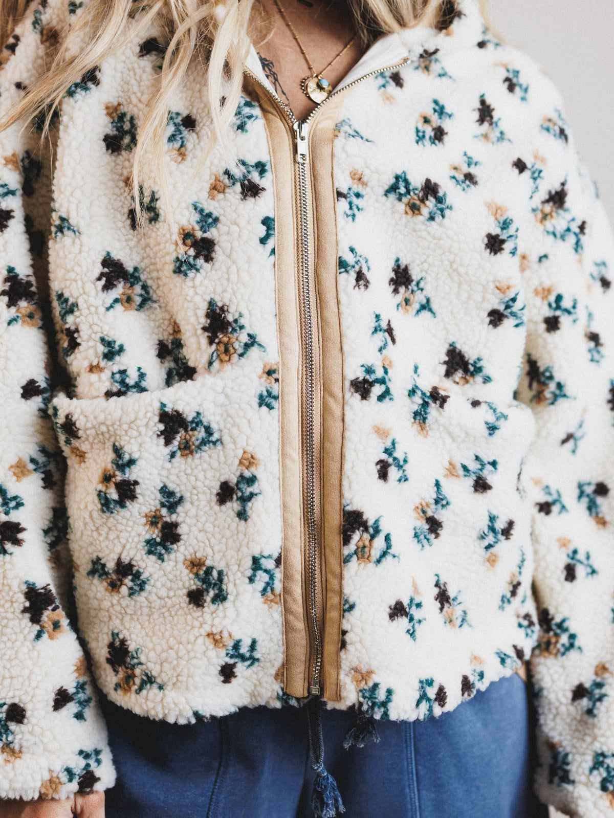 Floral Solstice Fleece Jacket - Cream