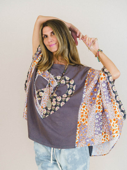 Floral Love Poncho - Slate