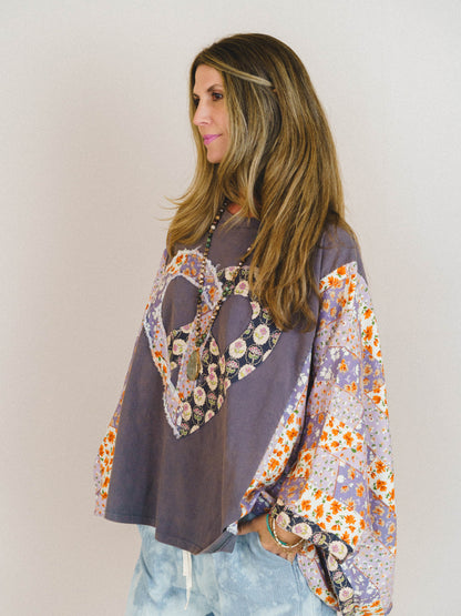 Floral Love Poncho - Slate