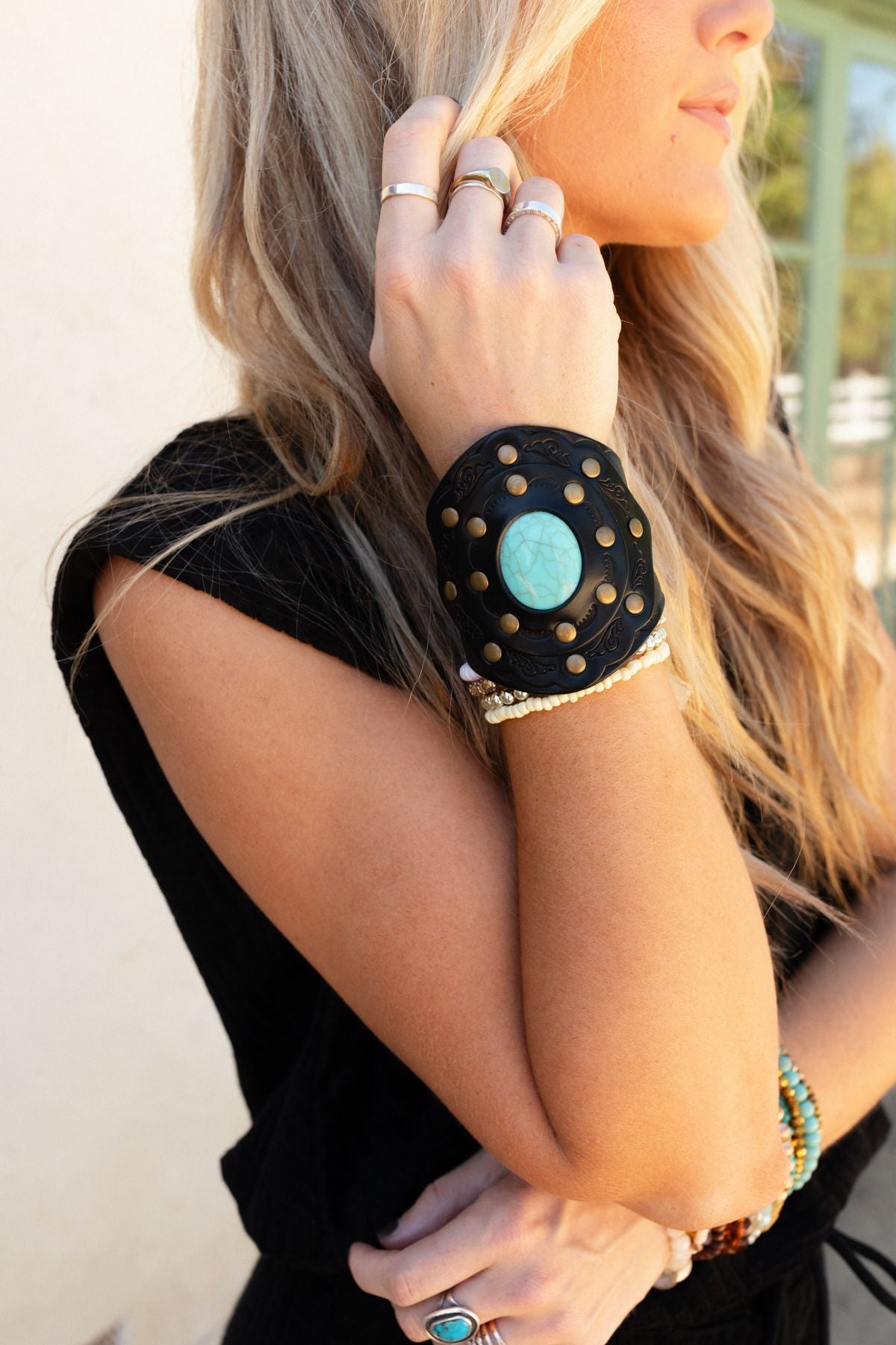 Aegean Boho Leather Cuff Bracelet - Black - Pre Order