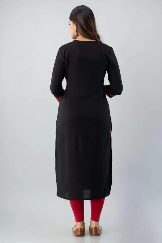 Black Rayon Embroidered Kurta