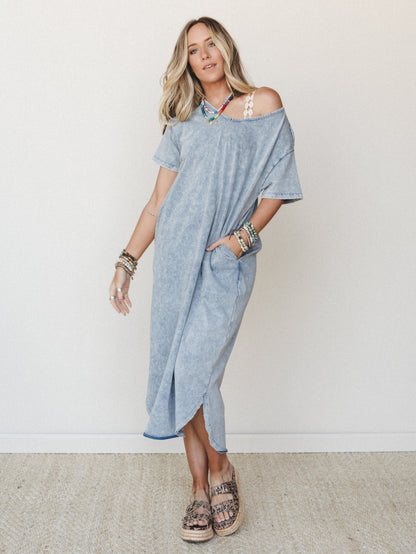 Dreaming in June Maxi Tee Dress - Cloud Denim