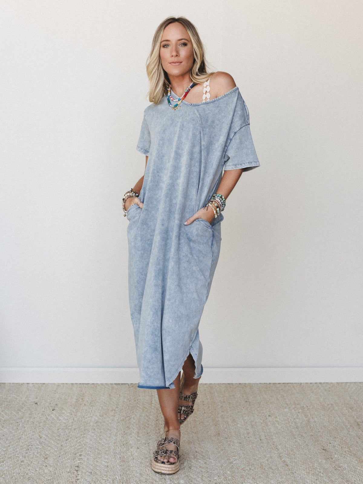 Dreaming in June Maxi Tee Dress - Cloud Denim