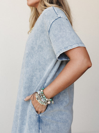 Dreaming in June Maxi Tee Dress - Cloud Denim