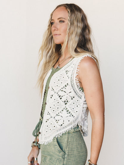 Doris Crochet Vest - Ivory
