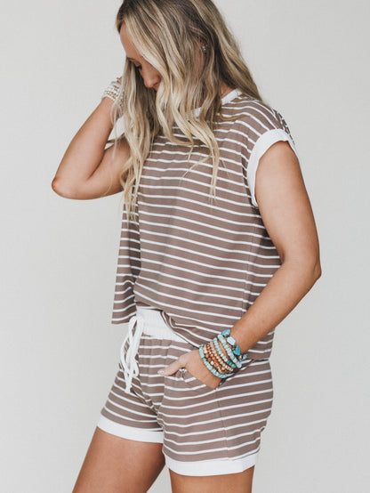 Always In Stripes Short Set - Mocha