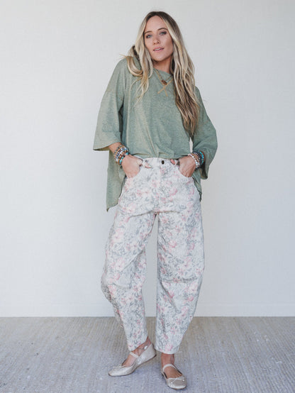Antoinette Barrel Jeans - Khaki Floral