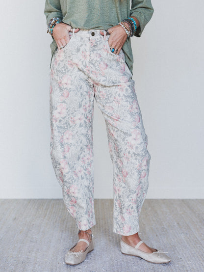Antoinette Barrel Jeans - Khaki Floral